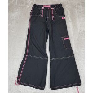 VTG‎ 90s Y2K Kikgirl Cargo Pants Womens Size 5 Black Preowned Wide Leg Zip Off